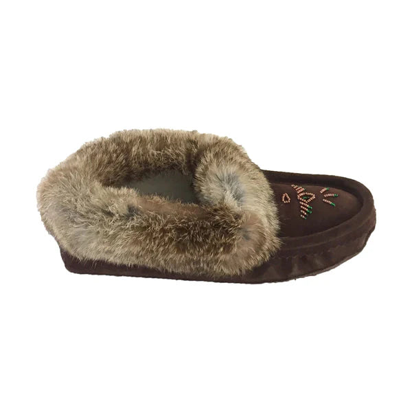 Laurentian Chief Rabbit Fur Moccasin - Choco Suede