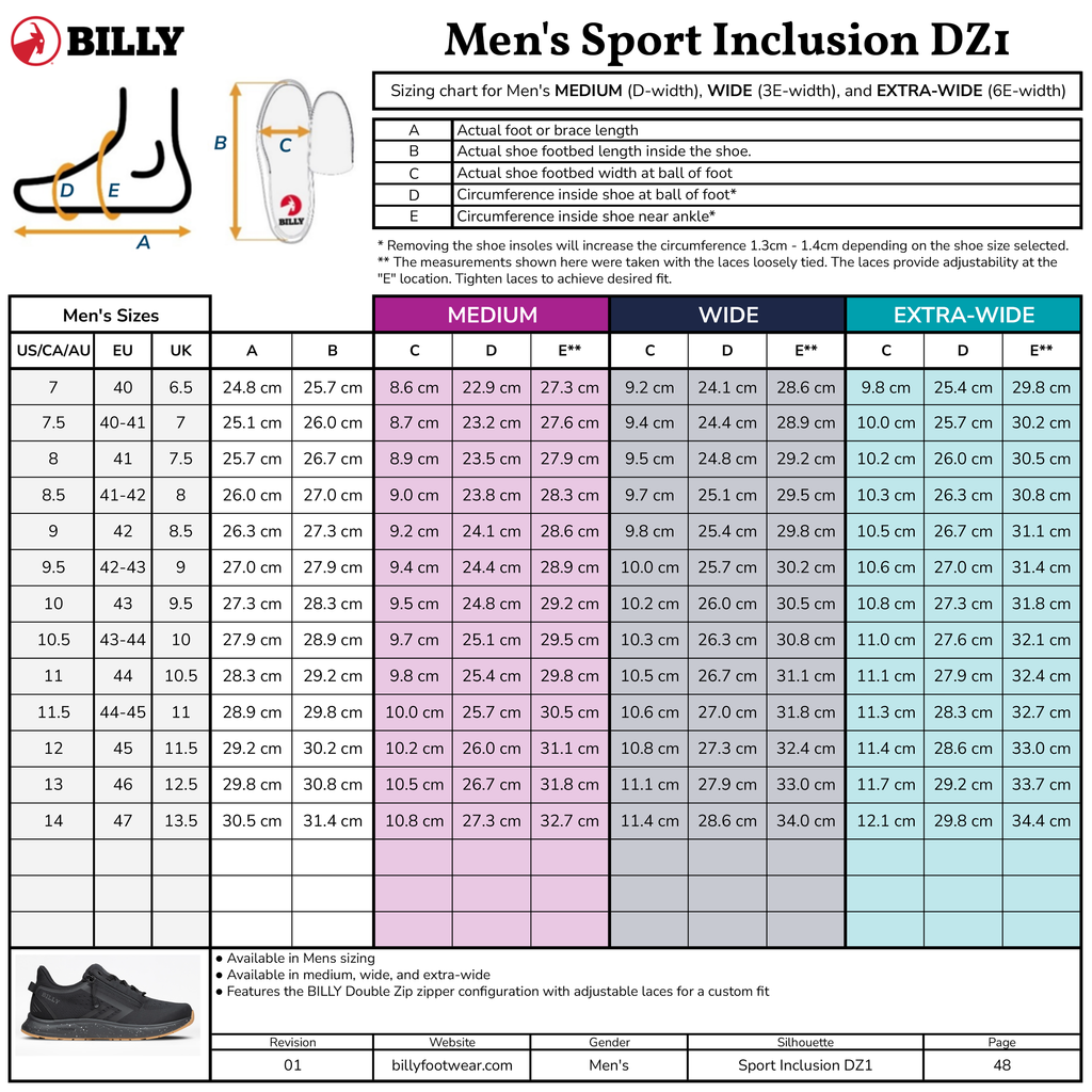 Men's Black/Black/Gum BILLY Sport Inclusion DZ1 -Shoekid.ca