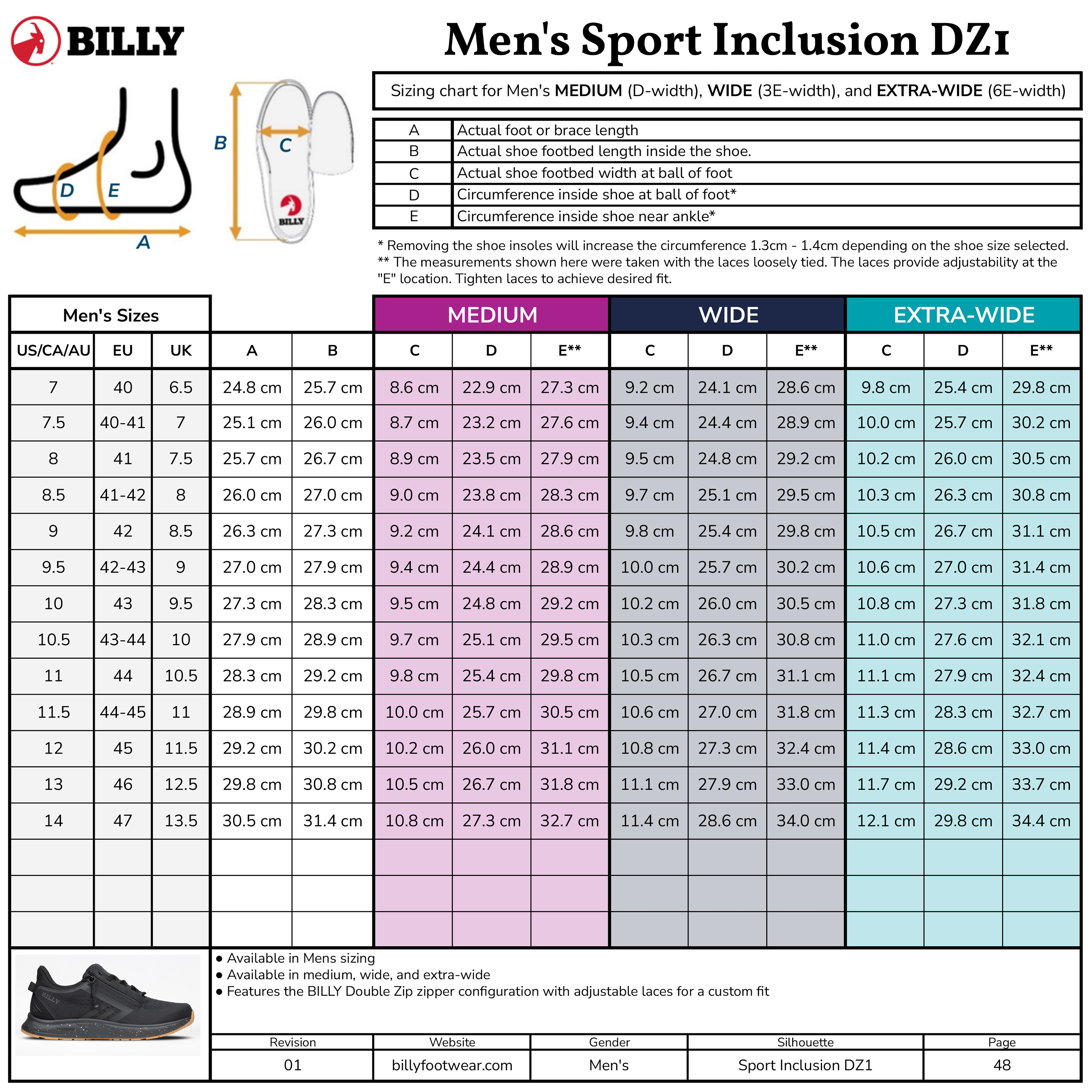 Men's Black/Black/Gum BILLY Sport Inclusion DZ1 -Shoekid.ca