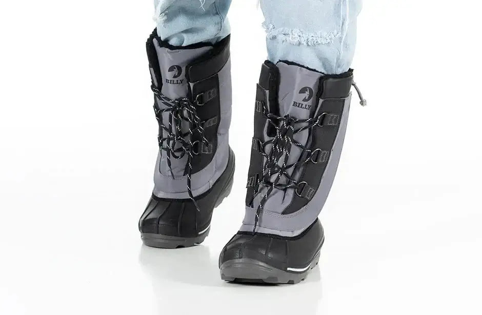 Black Grey BILLY Ice II Kids Winter Boots - AFO Friendly footwear, insulated for warmth and easy access, perfect for extreme cold weather.