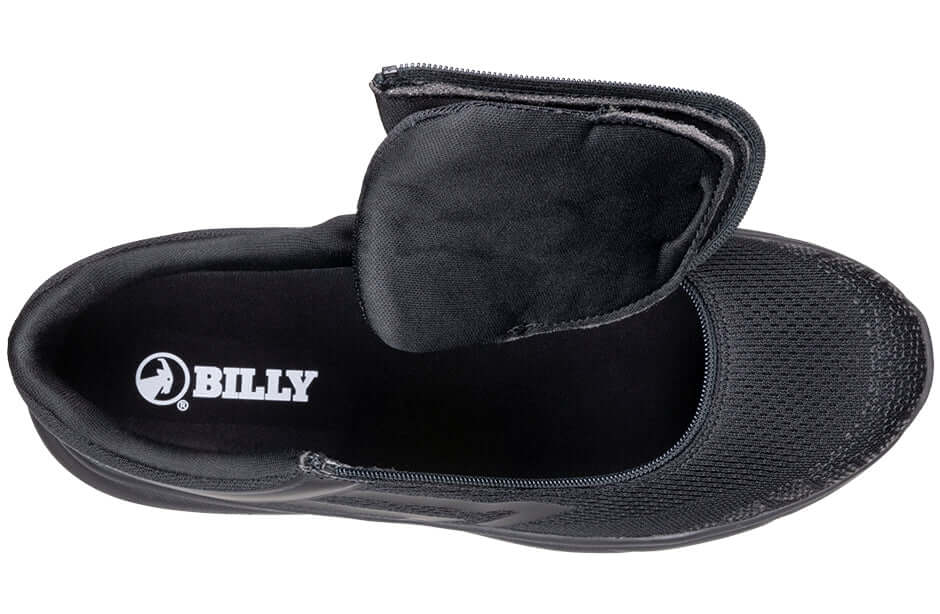 Top view of BILLY Men's Black Sport Inclusion Sneakers with AFO-compatible zipper for easy entry, ideal orthopedic support for men.