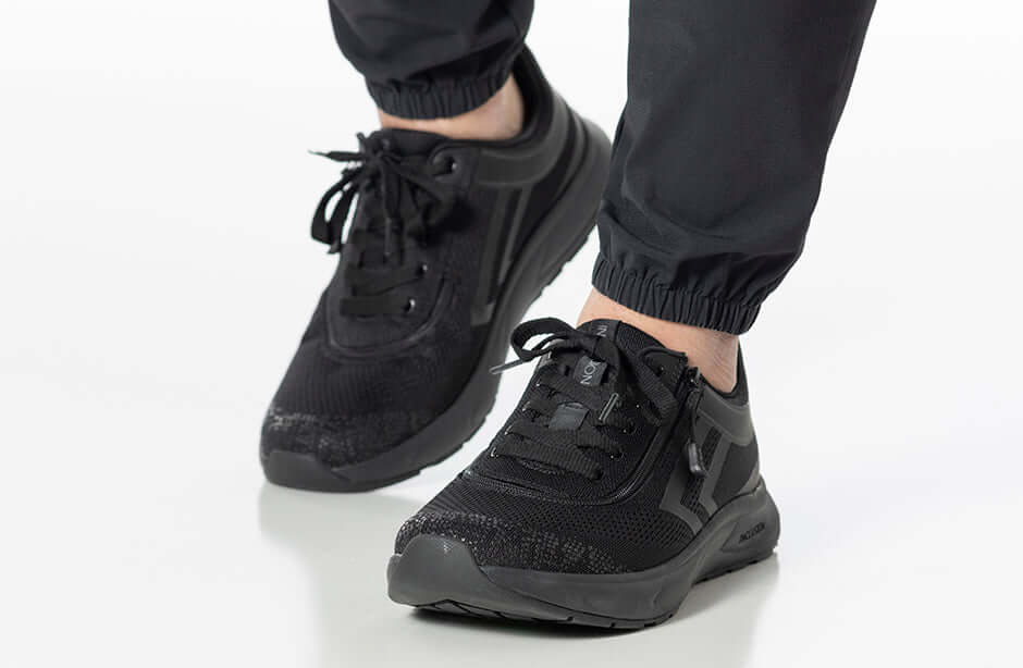 BILLY Men's Black Athletic Sneakers with orthopedic support and easy-entry zippers, suitable for AFOs and wide-fit needs.