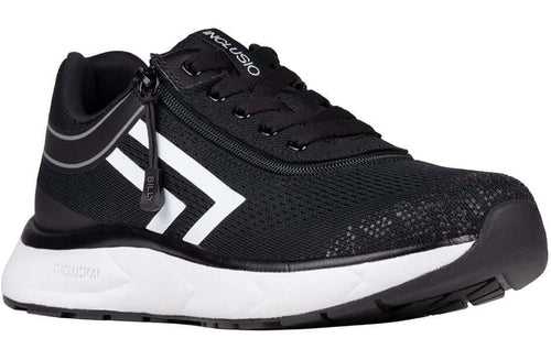 Women's BILLY black/white sport sneakers, orthopedic AFO-compatible, wide-width, with zipper for ankle support.