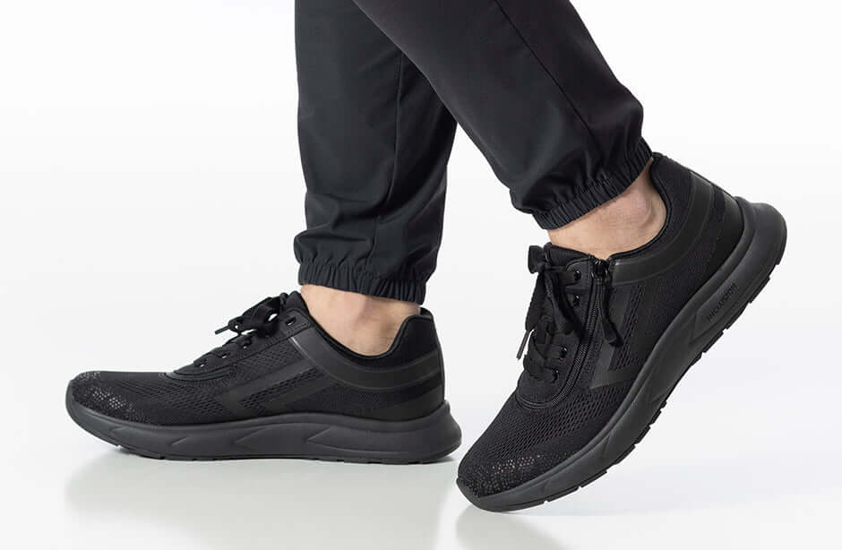 BILLY Men's Black Athletic Sneakers with Orthopedic Zipper for Easy Entry, AFO-Compatible, Wide-Width, Ankle Support