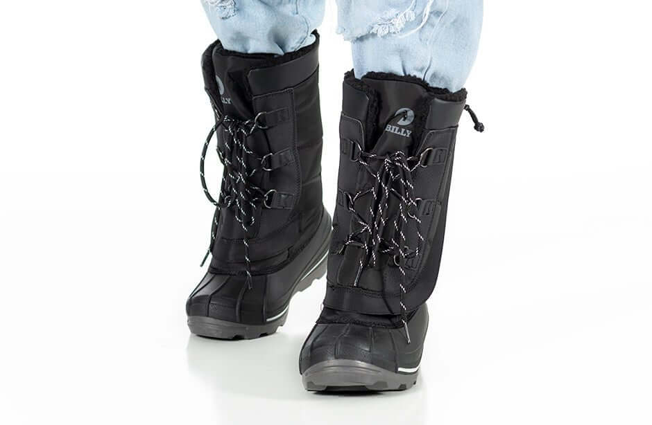 Black BILLY Ice Winter Boots for Kids, AFO Friendly, providing warmth and comfort for cold weather conditions.