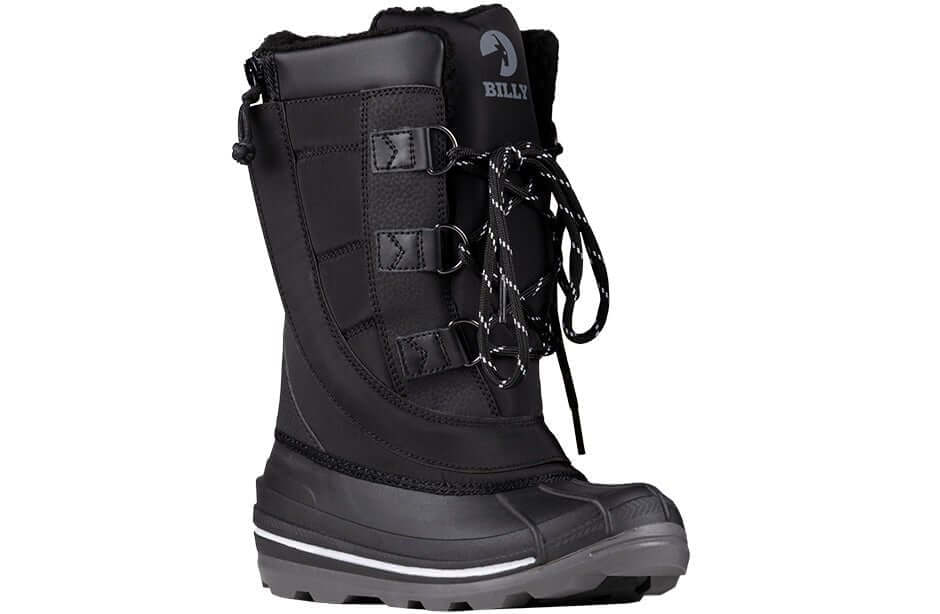 Black BILLY Ice Winter Boots for kids, AFO friendly, insulated for warmth and comfort in extreme cold, durable and easy access design.