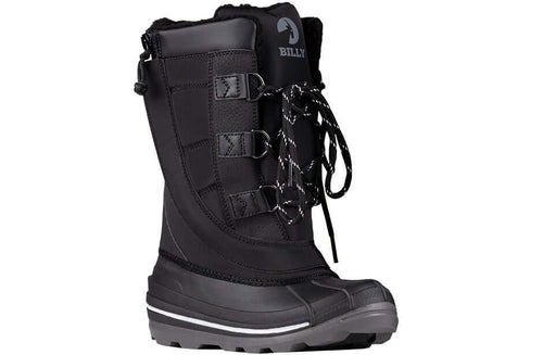 Black BILLY Ice Winter Boots for kids, AFO friendly, insulated for warmth and comfort in extreme cold, durable and easy access design.