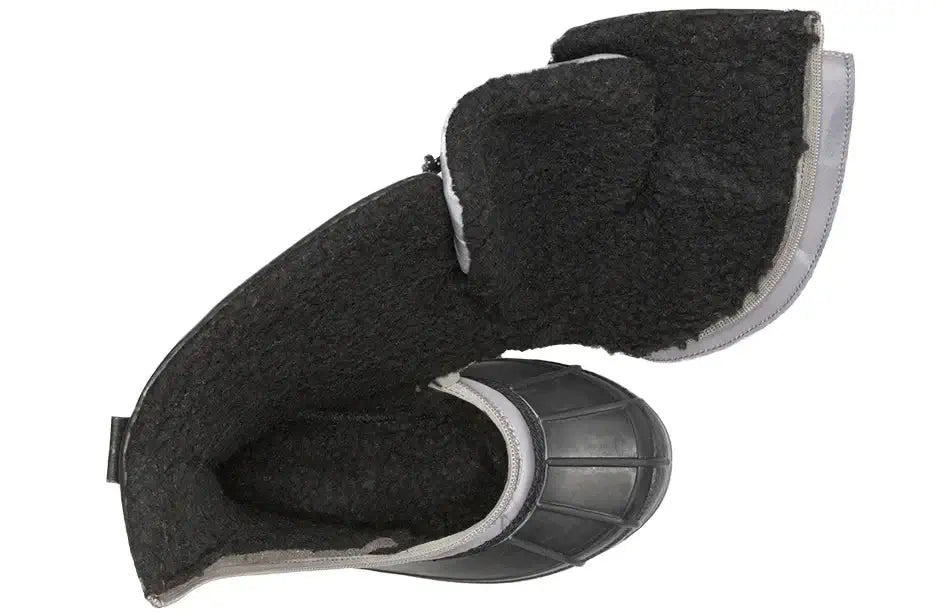 Top view of Black Grey BILLY Ice II Kids Winter Boots showing insulated interior for warmth and comfort - AFO Friendly design