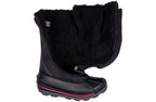 Black/Pink BILLY Ice II Winter Boots open showing insulated lining, designed for kids, AFO friendly, suitable for extreme cold weather.