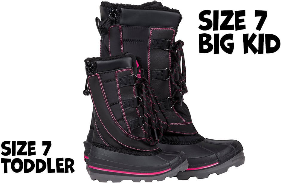 Black/Pink BILLY Ice II Winter Boots for Kids, insulated and AFO friendly, available in size 7 toddler and big kid.