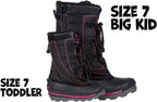 Black/Pink BILLY Ice II Winter Boots for Kids, insulated and AFO friendly, available in size 7 toddler and big kid.