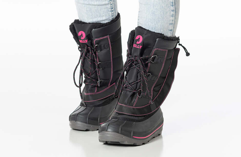 Black/Pink BILLY Ice II Winter Boots - AFO Friendly kids' footwear