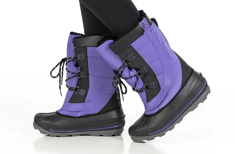 Black/Purple BILLY Ice Winter Boots for Kids - AFO Friendly, insulated and durable, perfect for extreme cold and easy access design.