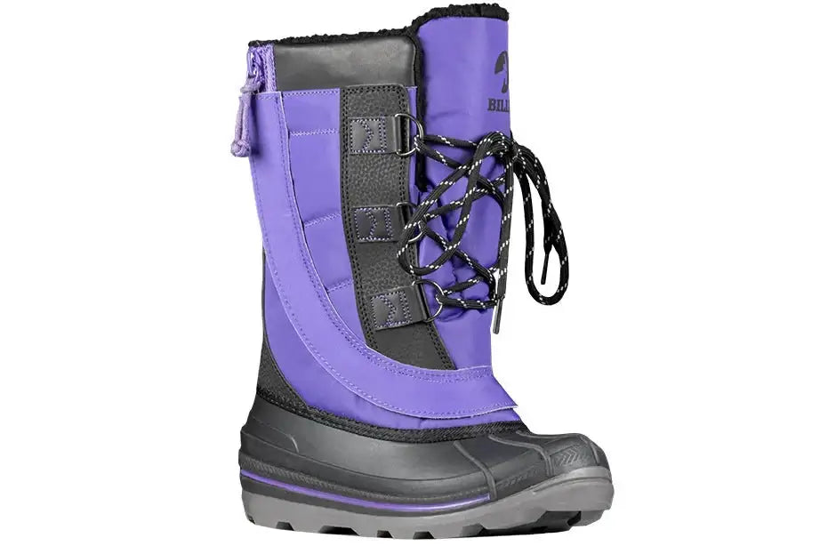 Black/Purple BILLY Ice Winter Boots for Kids - AFO Friendly with exceptional warmth and easy access design for extreme cold weather.