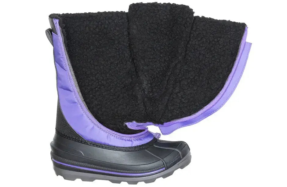 Black/Purple BILLY Ice Winter Boots with easy access design, AFO friendly, for ultimate warmth and comfort in extreme cold.