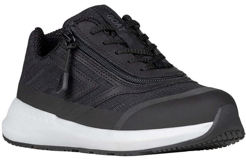 Black BILLY Goat orthopedic shoe for men, AFO-compatible with easy-entry zipper, approved by CPMA, ideal for ankle support.