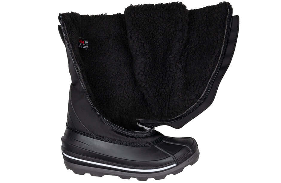 Black/Black BILLY Ice II Winter Boots open view for AFO friendly, showcasing insulated design to keep feet warm and dry in winter.