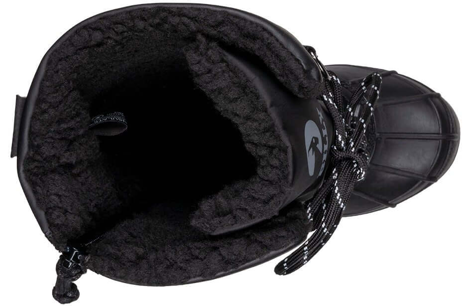 Top view of Black/Black BILLY Ice II Winter Boots showing inner insulation and easy access design, AFO friendly, ideal for kids.
