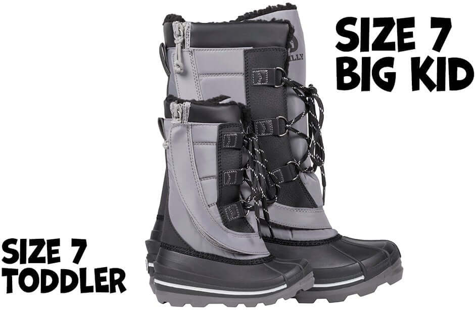 Grey BILLY Ice Winter Boots for Kids - AFO Friendly, sizes for toddlers and big kids, exceptional warmth and easy access design.