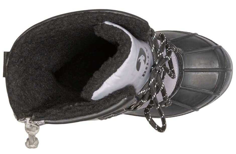Grey BILLY Ice Winter Boots top view showing insulated interior, ideal for extreme cold, AFO friendly design for kids.