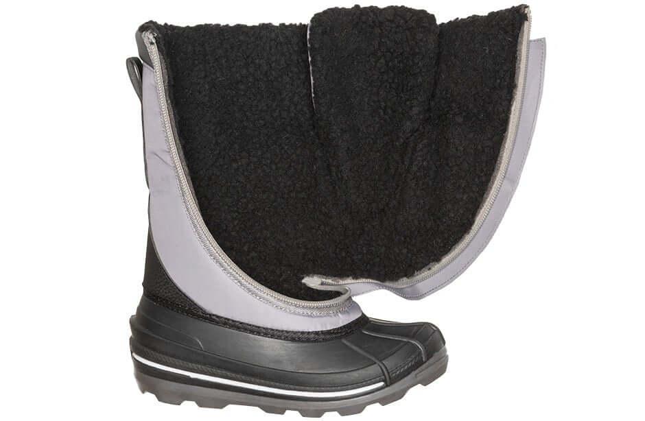 Grey BILLY Ice Winter Boots - AFO Friendly design showing easy access, insulated for warmth and comfort in extreme cold.