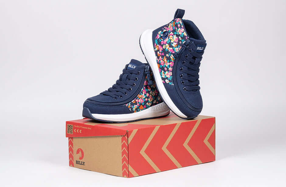 Navy Floral BILLY Goat Classic High Top CPMA Certified AFO-Ready -Shoekid.ca