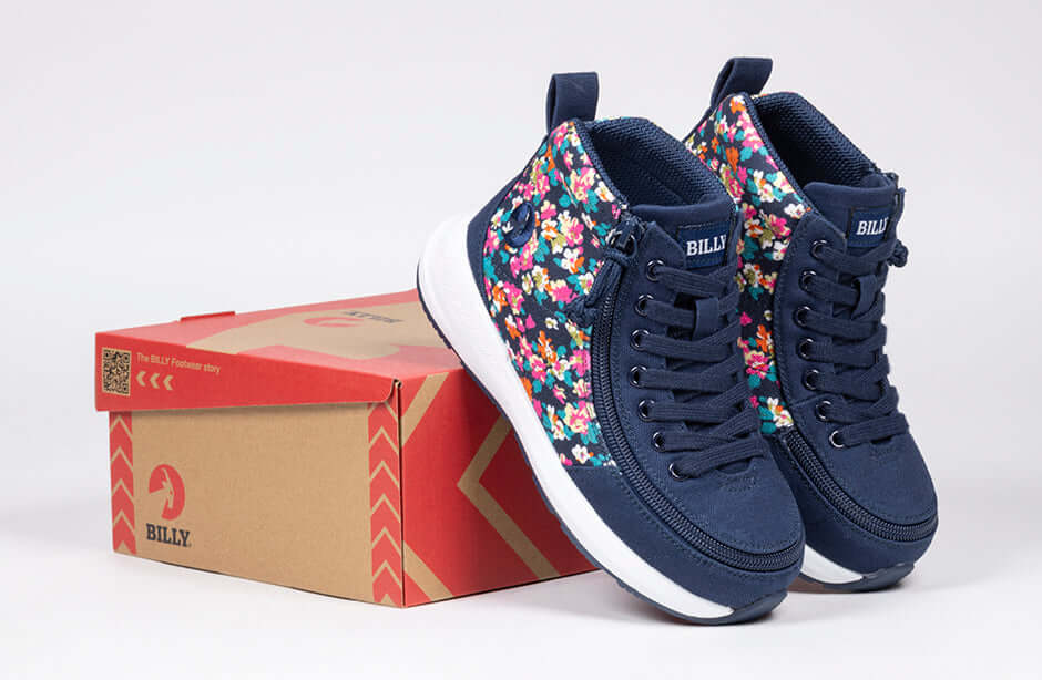 Navy Floral BILLY Goat Classic High Top CPMA Certified AFO-Ready -Shoekid.ca