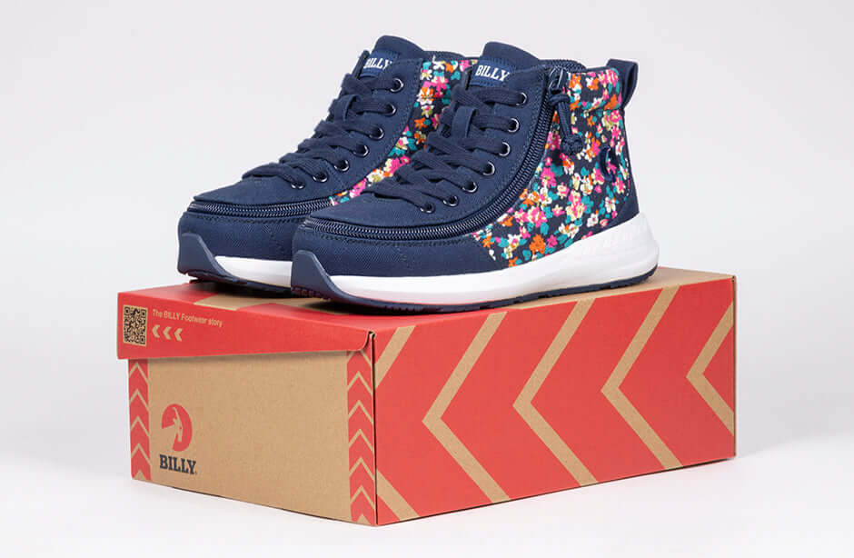 Navy Floral BILLY Goat Classic High Top CPMA Certified AFO-Ready -Shoekid.ca