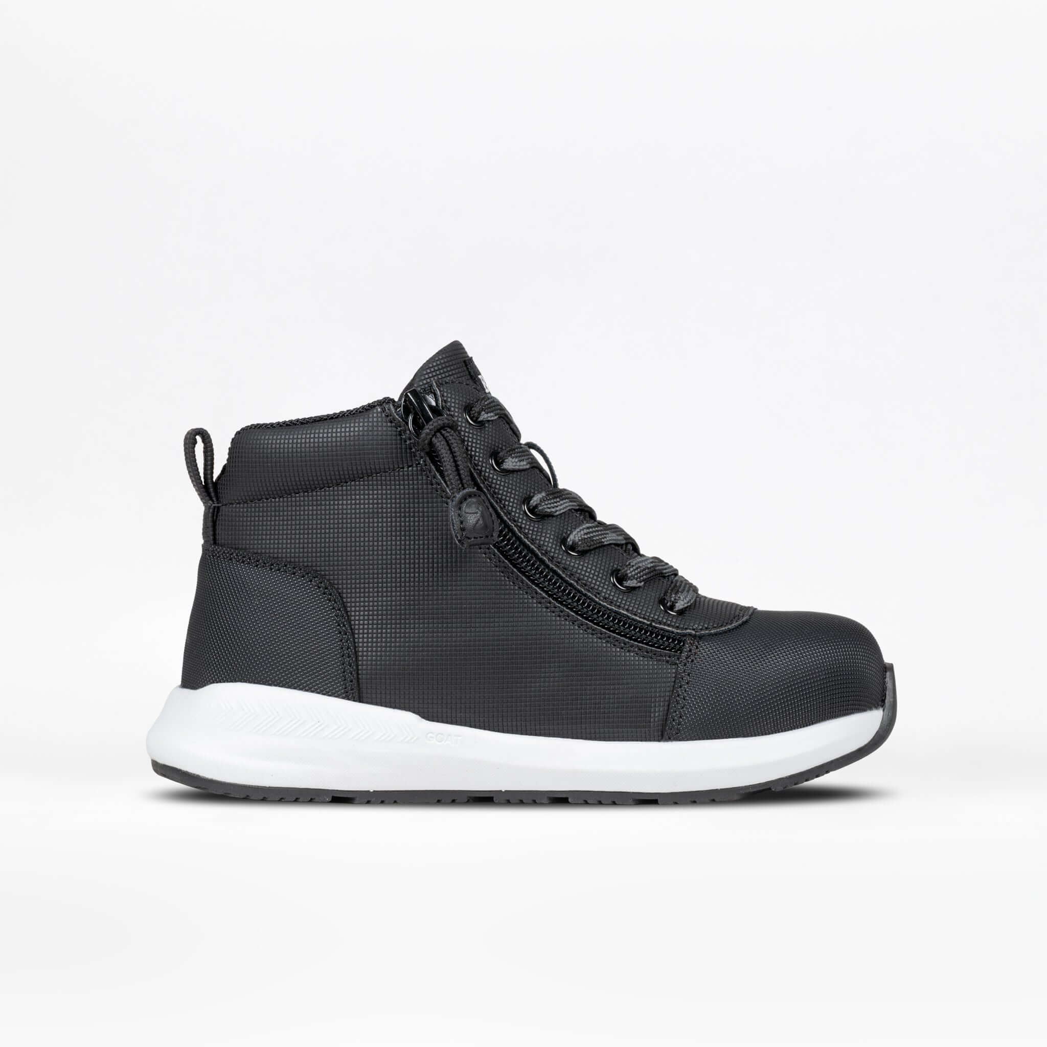 Rugged Black BILLY Goat Dual Zipper High Tops CPMA Certified AFO-Ready -Shoekid.ca