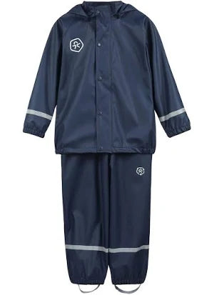 Color Kids Kids' [6-8] Rain Jacket + Pant Two-Piece Set- Navy Blue