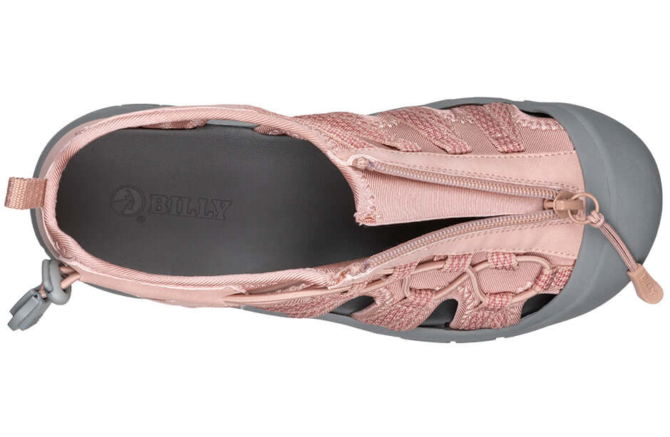 Top view of Women's Blush BILLY River Sandals with adjustable bungee, ideal for orthopedic needs and AFO compatibility.
