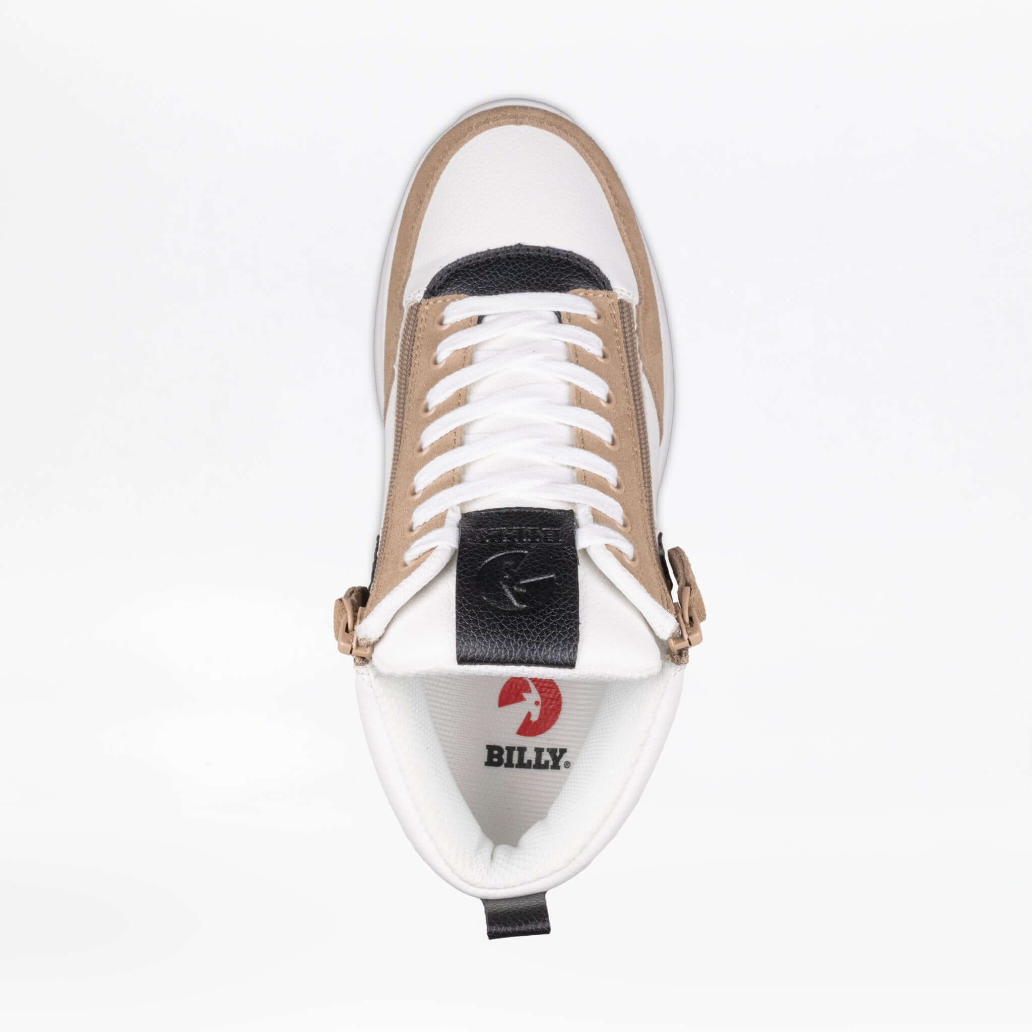 Women's White/Tan/Black BILLY Comfort Dual Zipper High Top -Shoekid.ca