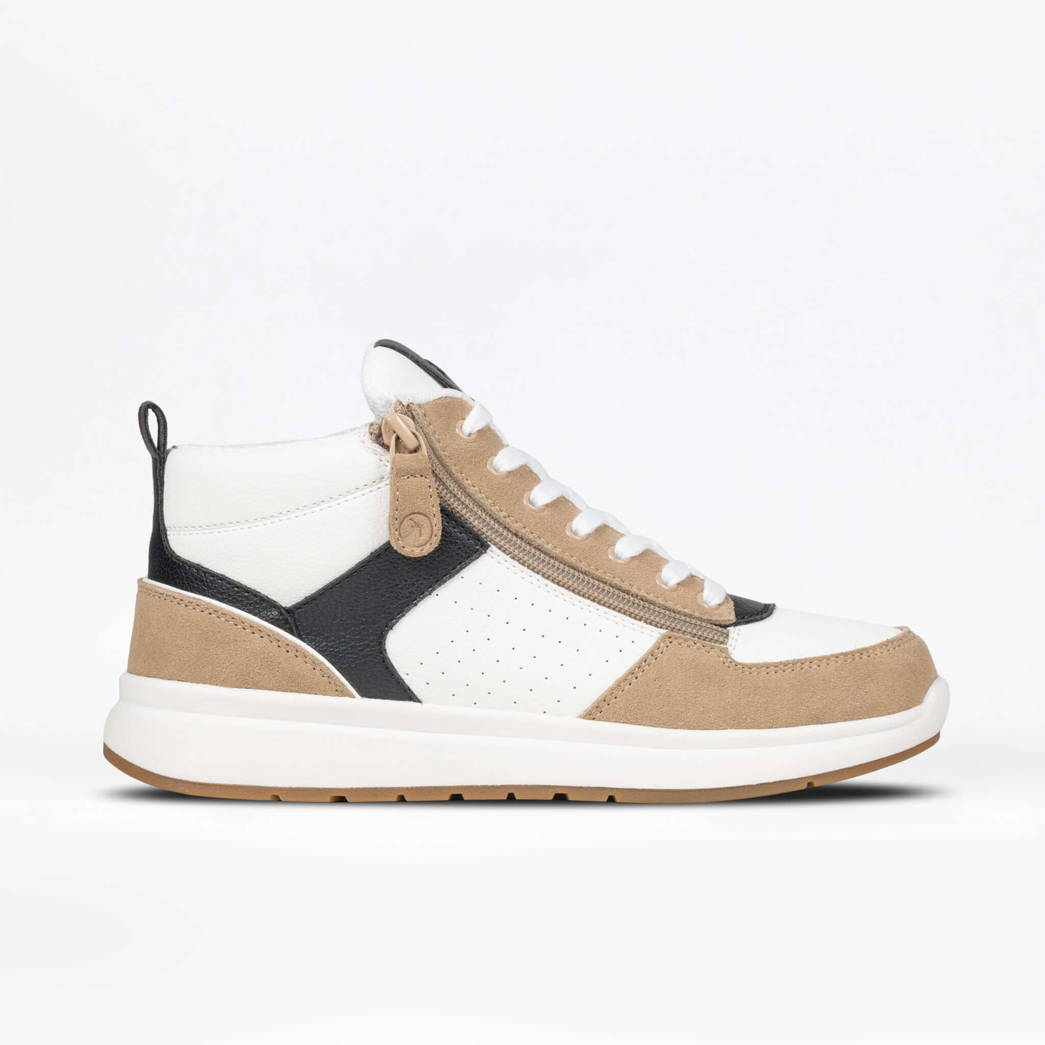 Women's White/Tan/Black BILLY Comfort Dual Zipper High Top -Shoekid.ca
